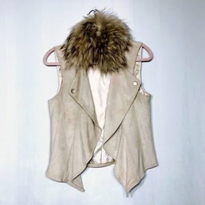 INC International Concepts Taupe Faux Suede Vest w/Detachable Faux Fur Collar